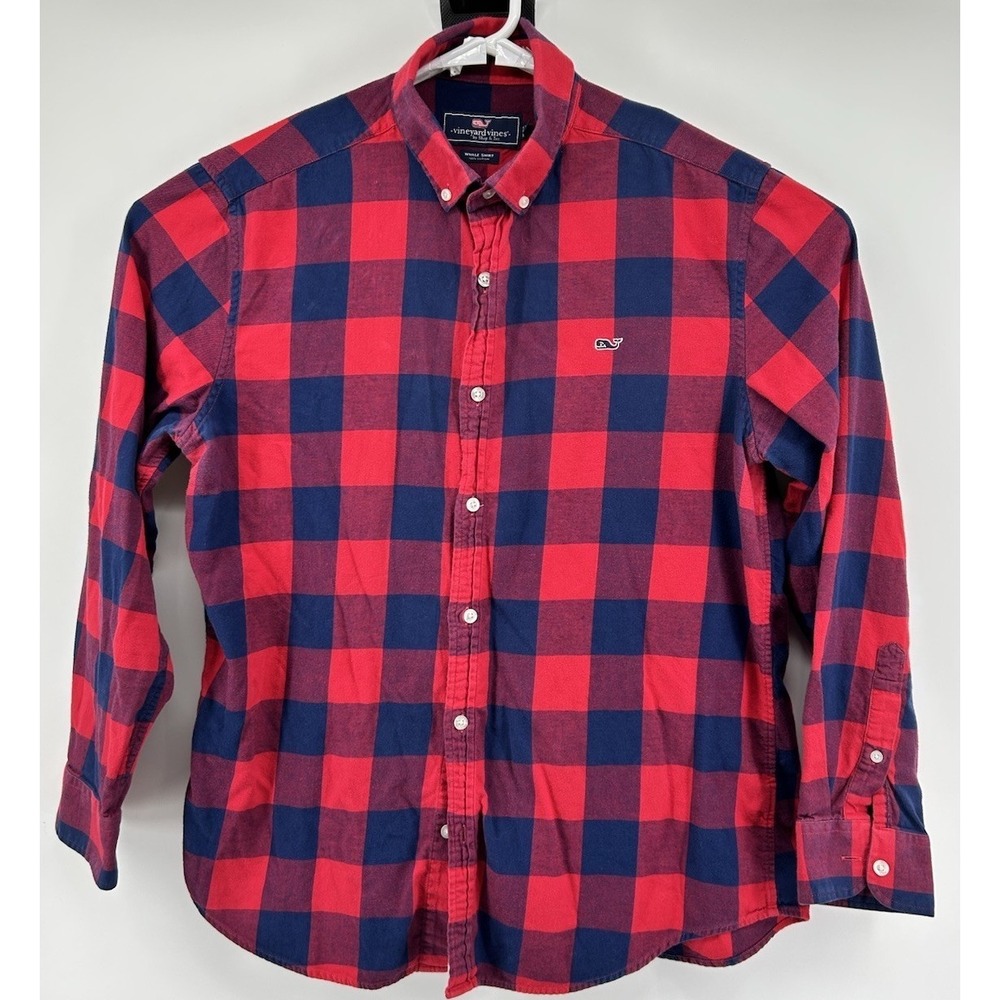Vineyard Vines Whale Shirt Long Sleeve Button Down Red Blue Men's Size Large